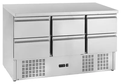 Produktbild von GastroHero Kühltisch Mini Edelstahl GN 1/1 6 Schubladen statische Kühlung +2 °C bis +8 °C 230 V Profi Gastronomie ECO 0/6 1365x700x877 mm