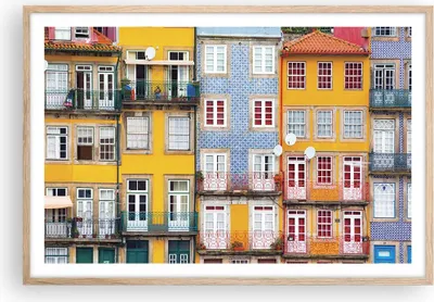 Produktbild von Gerahmtes Poster - Rahmen in heller Eiche - Casas Ribeira Porto - 91,5x61 cm - Wand Bild - Wanddeko - Wandbilder - Wandposter - Bilderrahmen - Bilder - Kunstdruck - Wandbild - P2NAA91x61-4249