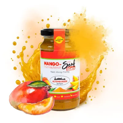 Produktbild von Mango Senf mit Curry - Fruchtaufstrich mit Senf, 240 g/190 ml