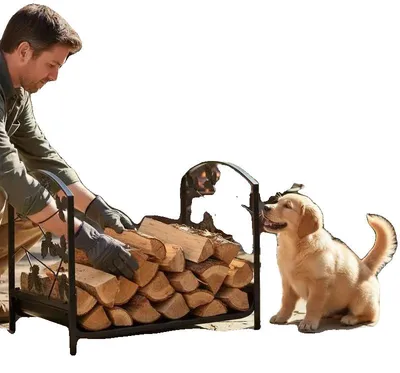 Zdjęcie produktu dla Półka na drewno opałowe, wykonana ze stali, wytrzymała, udźwig 50 kg, kolor: biały