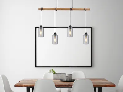 Produktbild von Schöne LED Holzbalkenpendelleuchte Rauchglas Esstischlampen für über Küchentisch