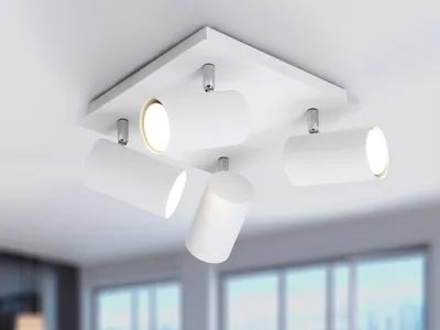 Produktbild von LED Strahler für Innen - Wohnzimmerlampe mit 4 schwenkbaren Deckenspots in Weiß