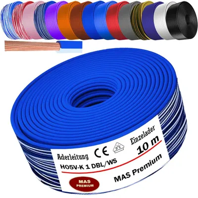 Produktbild von 10m Aderleitung H05 V-K 1 mm² Dunkelblau-Weiß Einzelader flexibel