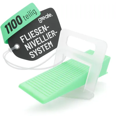 Produktbild von greate 1100-teiliges Fliesen Nivelliersystem 2mm - Fliesenverlegehilfe Set mit 1000 Zuglaschen & 100 Keile