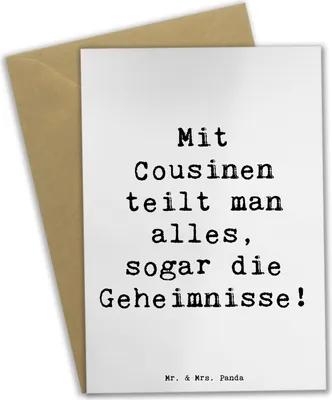Produktbild von Mr. & Mrs. Panda Grußkarte Spruch Cousine Geheimnisse - Weiß - Geschenk, Erinnerungen, osterkarten, Familienbande, kleine Geschenke, hochzeitskarten, osterkarte, Lächeln