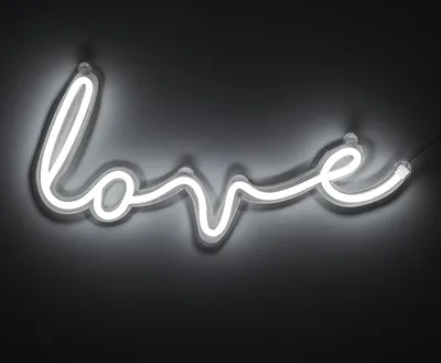 Produktbild von Amped & Co - Love Script LED-Neon-Wandleuchte, dekoratives Innenschild mit transparentem Kabel und Leitungsschalter, weiß, groß 16x7 Zoll