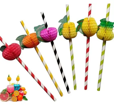 Produktbild von Papier-Cocktail-Strohhalme 50 Stück 3D Frucht-Design 20cm für Partys & Cocktails
