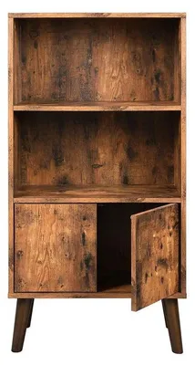 Zdjęcie produktu dla Półka na książki z 2 półkami i drzwiczkami, imitująca drewno, kolor brązowy, wymiary: 60 x 30 x 120 cm