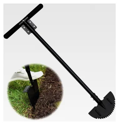 Produktbild von Rasenkantenschneider, 91 cm Halbmond-Sägezahn mit T-Griff, langstieliges Kantenmesser für Gras, Bürgersteige und Einfahrten/Schwarz