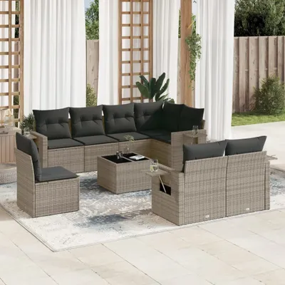 Produktbild von Gartenmöbelgarnituren - 9-tlg. Garten-Sofagarnitur mit Kissen Grau Poly Rattan Möbel21