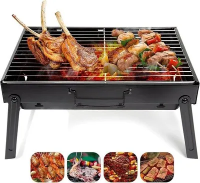 Zdjęcie produktu dla Przenośny zestaw do grillowania węglem drzewnym, idealny na pikniki, camping, tarasy i podróże. Wykonany ze stali nierdzewnej, grill przeznaczony dla 2-4 osób