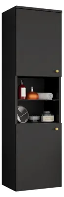 Produktbild von MIRJAN24 Badezimmerschrank Kertos, Badmöbel Hochschrank, Badezimmer (Farbe: Schwarz / Schwarz + Schwarzer Marmor)