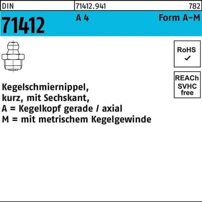 Produktbild von Reyher  Kegelschmiernippel DIN 71412 A4 AM 6x1 SW76k. (50 Stück)