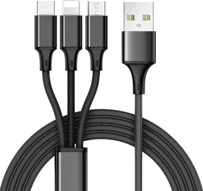 Produktbild von 3 in 1 Lightning, USB Typ C & Micro USB Ladekabel für Apple iPhone, Samsung Galaxy und Xiaomi Redmi