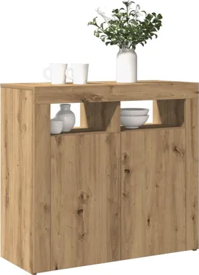 Produktbild von "Rabatt" Mehrzweckschrank/Vitrine/Sideboard - Modernes Design - mit LED-Leuchten Artisan-Eiche 80x35x75 cm - Kommoden CC24240