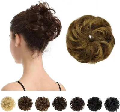 Image de BARSDAR 100% cheveux humains Postiche Bouclé Désordonné Chignon Extensions Chignon 4P27# Brune Mix Blonde