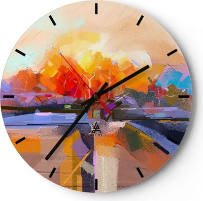 Produktbild von Wanduhr - Rund - Glasuhr - Abstraktion modern - 30x30cm - Schleichendes Uhrwerk - Lautlos - zum Aufhängen bereit - Dekoration Modern - Wanddekoration aus Glas - C3AR30x30-4097