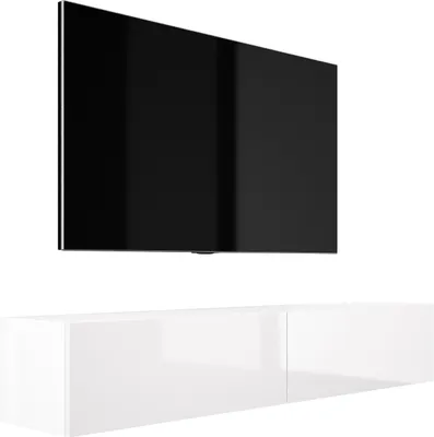 Image de Meuble TV : Blanc mat/Blanc brillant, dimensions 170 x 34 x 32 cm