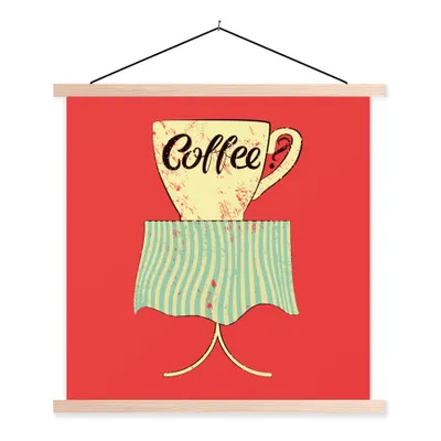 Produktbild von MuchoWow® Textilposter Kaffee? - Vintage - Kaffeebecher - Sprüche - Zitate 40x40 cm mit holzfarbenen Rahmen - Posterleiste