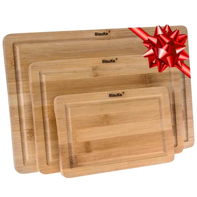 Productafbeelding van Snijplank van Bamboe Set – Houten Snijplank in 3 Maten (Klein, Middel, Groot) – Snijplanken Set van Hout – Houten Dienblad voor Keuken voor Vlees