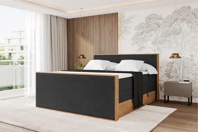 Produktbild von ALTDECOR BOXSPRINGBETT mit 2xBettkasten und Lattenrost, Topper, Boxbett, Polsterbett mit Bettkasten mit Stauraum und Kopfteil mit Matratze H3/H4 - LOLLI9-Z-KING 200x200 Schwarz