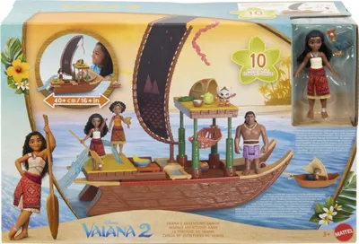 Produktbild von Disney Vaiana 2 Spielzeuge, Vaianas Abenteuerkanu-Spielset mit 1 kleinen Puppe, 1 Kanu und 10 Zubehörteilen, Aktion/Abenteuer, 3 Jahr(e), Mehrfarbig, Kunststoff