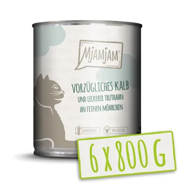 Produktbild von MjAMjAM - 6x800g dosen Kalb & Truthahn an Möhren Nassfutter für Katzen Hauptfutter natur