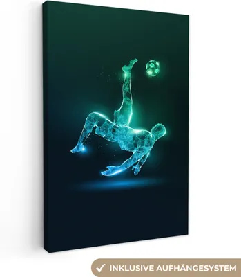 Produktbild von MuchoWow® - Leinwandbilder - Fußball - Fußballer - Junge - Schwarz, Wandbild, Wanddeko Bilder Wohnzimmer, 40x60 cm