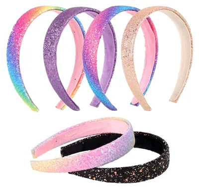 Imagen del producto de 6 diademas con lentejuelas de arcoíris y brillo, para niñas, accesorios para el cabello