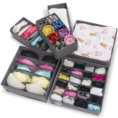 Immagine prodotto di Set di organizer per cassetti - 6 scomparti per biancheria intima, calze e altro