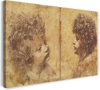 Produktbild von Leinwandbild (120x80cm): Leonardo da Vinci - zwei Kinderköpfe, echter Holz-Keilrahmen inkl. Aufhänger, handgefertigt in Deutschland