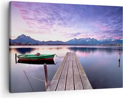 Produktbild von Bild auf Leinwand - Leinwandbild - See Berge Wasser - 70x50cm - Wand Bild - Wanddeko - Wandbilder - Leinwanddruck - Bilder - Kunstdruck - Wanddekoration - Leinwand bilder - Wandkunst - AA70x50-3671