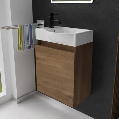 Produktbild von Alpenberger Gäste WC Waschbecken mit Unterschrank | Kleines Badmöbel 45 cm Breit | Waschtisch mit Waschbeckenunterschrank