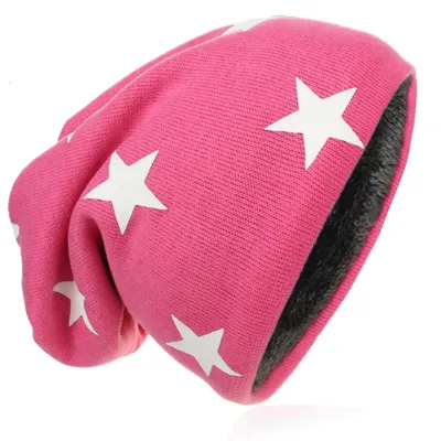 Produktbild von Kinder Strick Beanie Weiss Stern Pink M