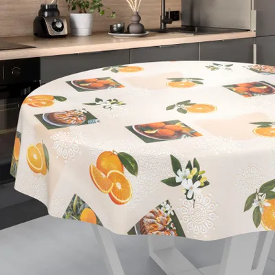 Produktbild von ANRO Wachstuch-Tischdecke Rund 140cm Schnittkante Orangen