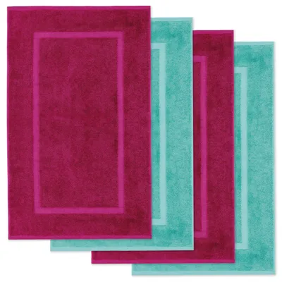 Produktbild von Lavea® 4er Set Badematte 50x80 cm, Badezimmerteppich 100% Baumwolle, 800 g/m², saugstark, waschbar, Badvorleger, Elena – Bordeaux & Türkis