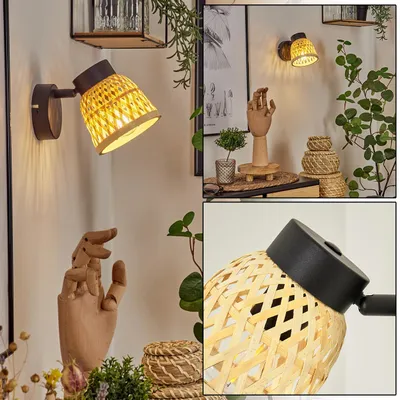 Produktbild von Meretto »Meretto« moderne Wandlampe aus Metall/Rattan in Schwarz/Natur