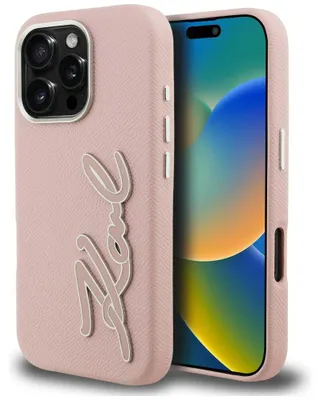 Zdjęcie produktu dla Etui Karl Lagerfeld FW Grained Signature Logo do iPhone 16 Pro różowy
