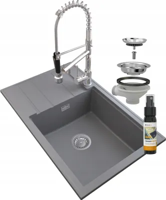 Produktbild von Granitan | Granitspüle LOUIS - 800 x 500 mm - Grau - Minimalistisch mit Abtropffläche