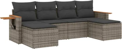 Produktbild von vidaXL 6-tlg. Garten-Sofagarnitur mit Kissen Grau Poly Rattan