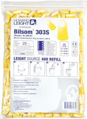 Immagine prodotto di Honeywell 200 paia di tappi per orecchie Bilsom 303S EN 352-2 SNR 33 dB confezione di ricarica - 1006187
