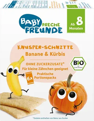 WAFLE WIELOZBOŻOWE Z BANANEM I DYNIĄ OD 8 MIESIĄCA BIO (6 x 14 g) 84 g - FRECHE FREUNDE