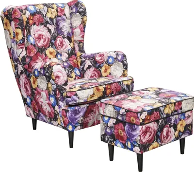Produktbild von Ohrensessel >LAUREL< (Sessel mit Hocker) in Flower - 78x102x98 (BxHxT)