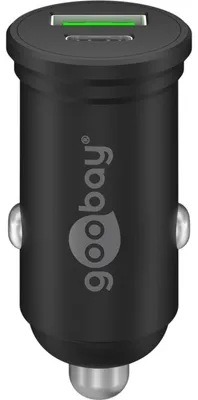 Immagine prodotto di Goobay 61739 Caricatore rapido da auto doppio USB-C™ PD (Power Delivery) (45 W), nero - 45 W (12/24 V), adatto a dispositivi con USB-C™ (Power Delivery) come iPhone 12