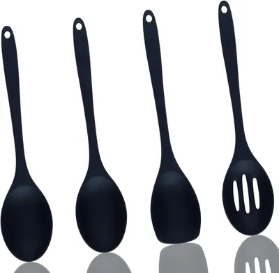 Produktbild von Küchenhelfer Set 4 Stück, schwarzer Silikonlöffel 27,5x5,5 cm, für Kochen und Backen