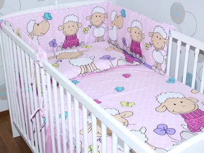 Produktbild von 3 teiliges Baby Bettset mit Bettwäsche und Nestchen für Bett 70x140 cm - 20. Schaf in Rosa