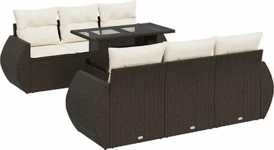 Produktbild von vidaXL 7-tlg. Garten-Sofagarnitur mit Kissen Braun Poly Rattan