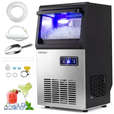 Produktbild von COSTWAY Eiswürfelmaschine 41kg/24H, Eiswürfelbereiter gewerblich aus Edelstahl, Eismaschine mit Timer, Selbstreinigungsfunktion & Schaufel