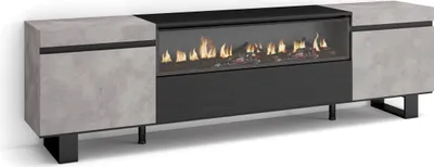 Produktbild von TV-Schrank, Lowboard, 200x35x57cm, Für TV-Geräte bis zu 80", Elektrokamin, Industriedesign, Zementgrau