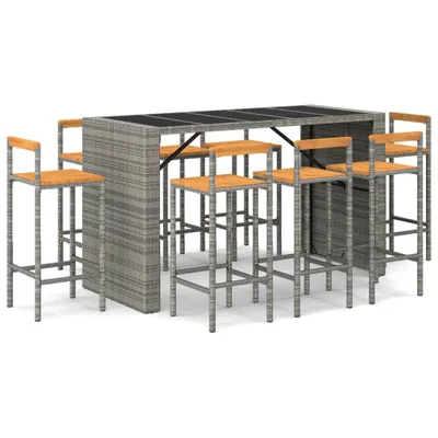 Produktbild von vidaXL 9-tlg. Gartenbar-Set Grau Poly Rattan & Massivholz Akazie